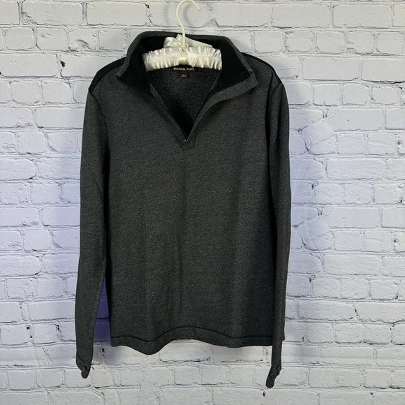 Michael Kors 1/4 Zip Pullover Sweater, Size Medium, Dark Gray/Black Trim - Picture 2 of 7